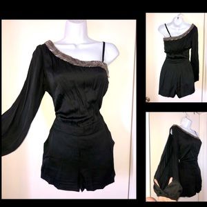 Bebe One Shoulder Beaded Romper